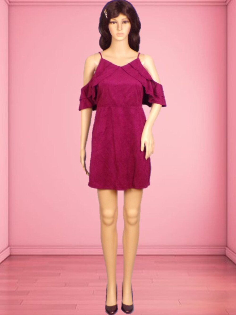 LEE'S KLOSET size M burgundy velvet Bardot-neck dress cotton/polyester hand wash